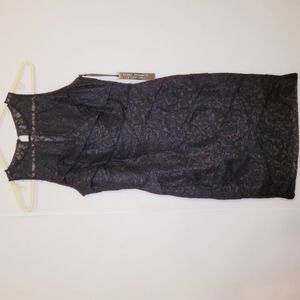 NWT White House Black Market black draped lace slimming dress